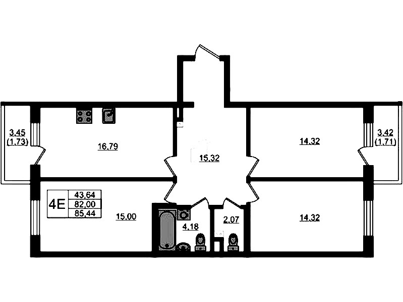 3-комнатная квартира 85.44 м², 2/4 эт., ЖК «Новая история»